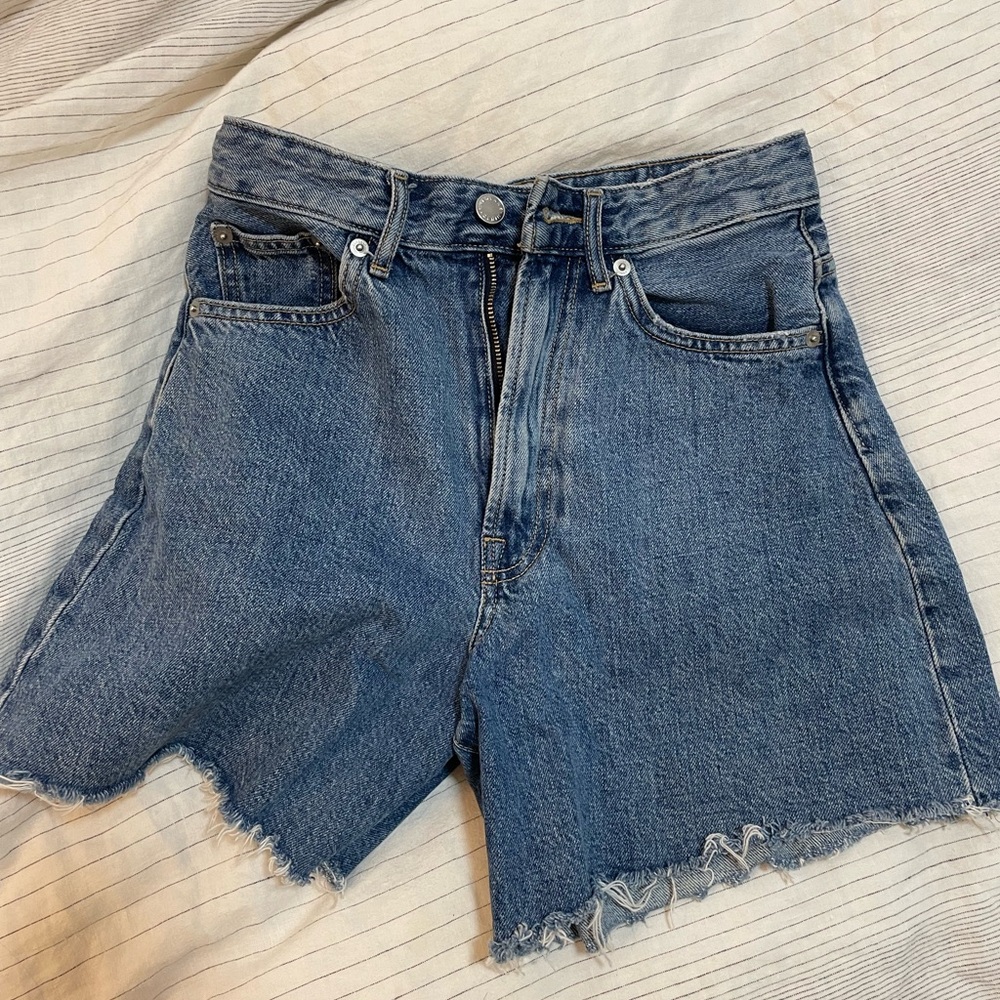 Everlane Womens Blue High Waisted Denim Shorts Size 24 Medium Wash Jean Cotton